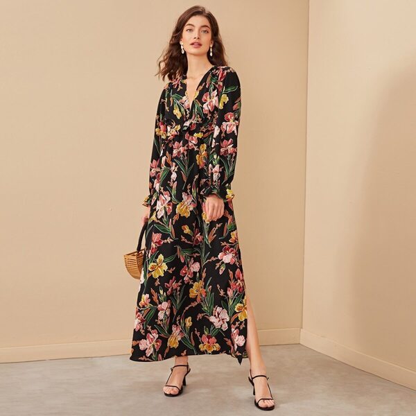 

Floral Print Split Thigh Tie Back Dress