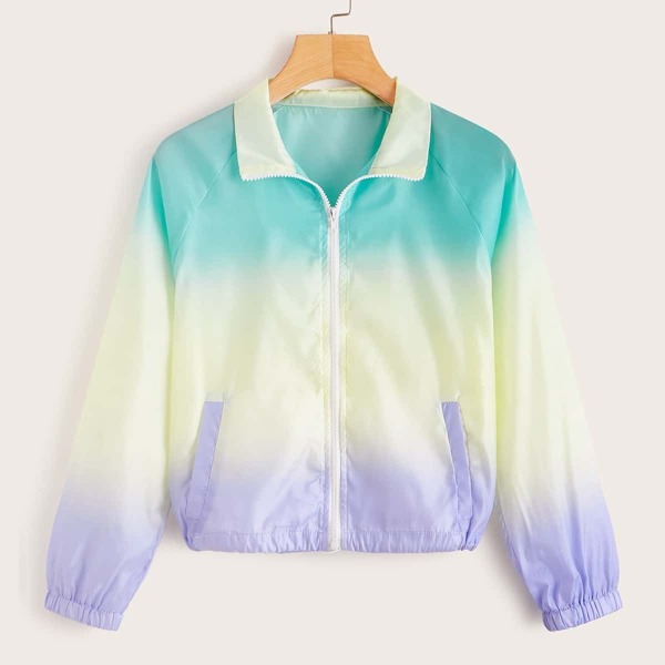 

Zip Front Color-block Raglan Sleeve Jacket