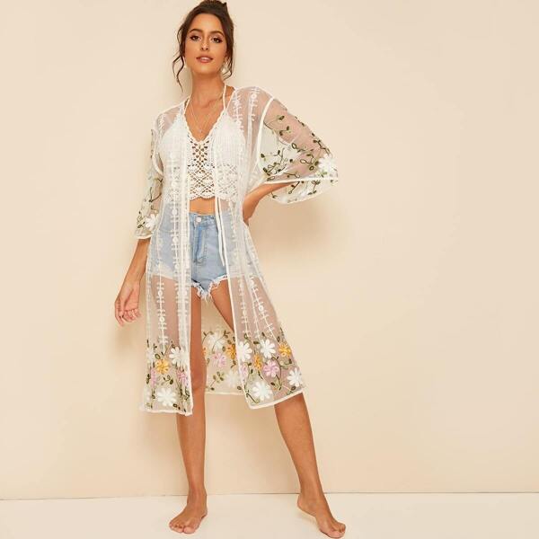 

Sheer Embroidered Mesh Kimono