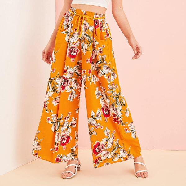 

Floral Print Belted Wide Leg Pants