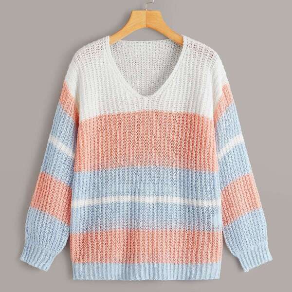 

V Neck Color-block Sweater