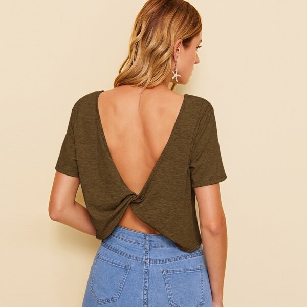 

Solid Twist Detail Backless Top
