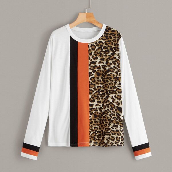 

Leopard Print Color-block Tee
