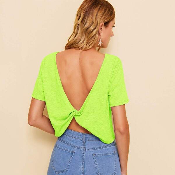 

Neon Green Twist Detail Backless Tee