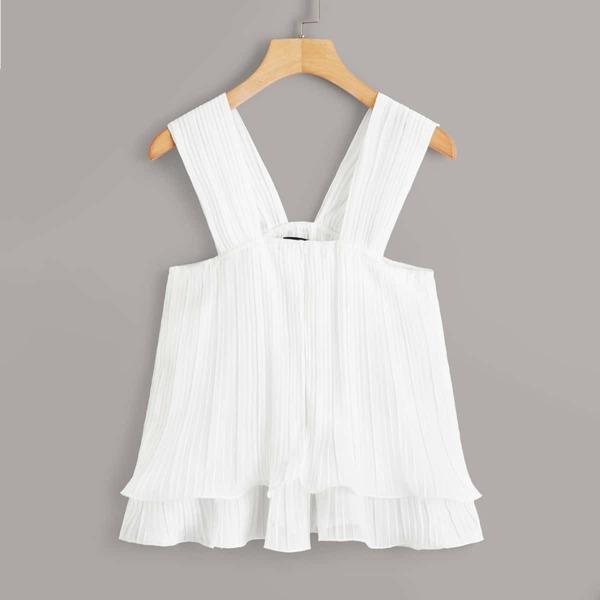 

Lettuce Trim Layered Pleated Solid Top, White