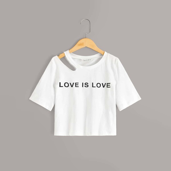 

Girls Slogan Print Cut-out Shoulder Tee