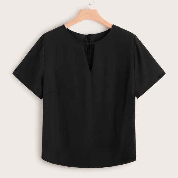 

Plus Solid Tie Back Keyhole Neckline Top