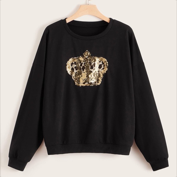 

Plus Leopard Contrast Sequin Pullover