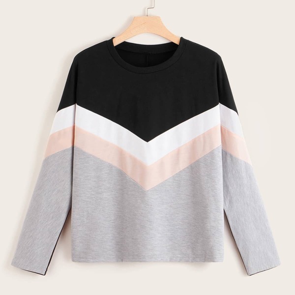 

Plus Color-block Chevron Pullover, Multicolor