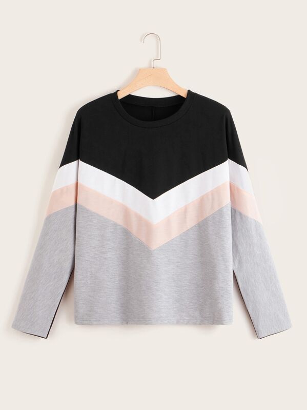 

Plus Color-block Chevron Pullover, Multicolor