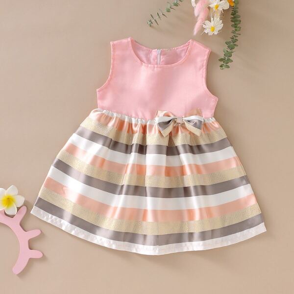 

Baby Colorful Bow Detail Flared Hem Dress, Multicolor