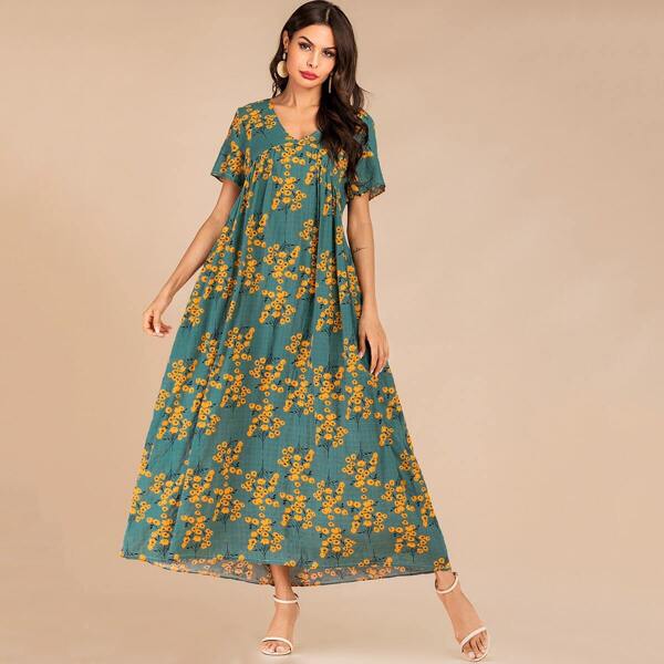 

Allover Floral Longline Dress, Multicolor