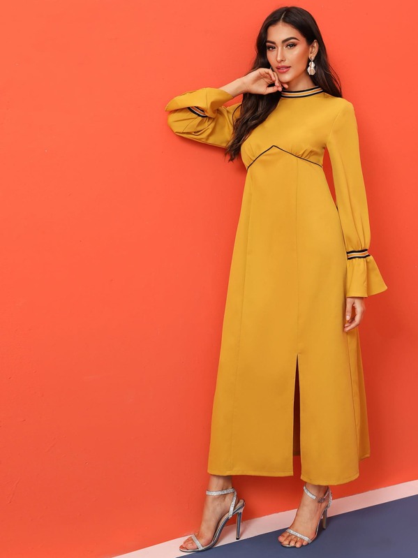 

Flounce Sleeve Split Side Dress, Yellow, Carol