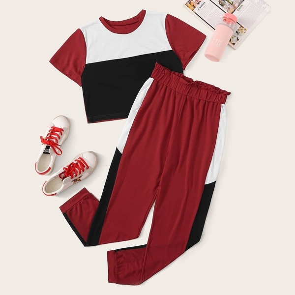 

Color Block Tee & Elastic Waist Pants, Multicolor