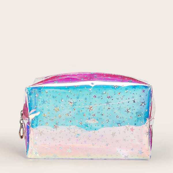 

Star Pattern Iridescence Transparent Makeup Bag, Multicolor