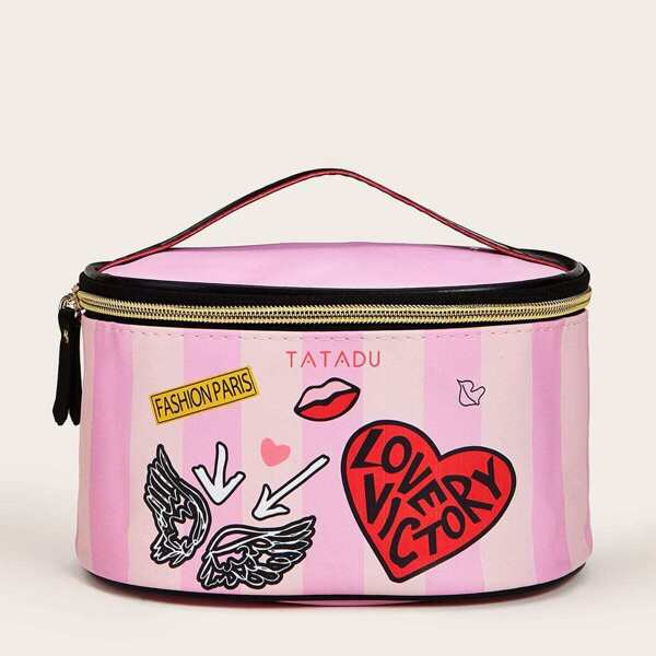 

Striped & Letter Pattern Makeup Bag