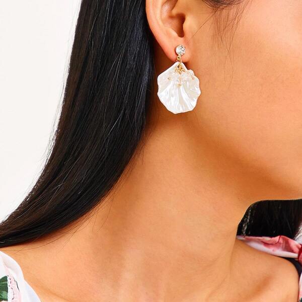 

Rhinestone Decor Shell Drop Earrings 1pair