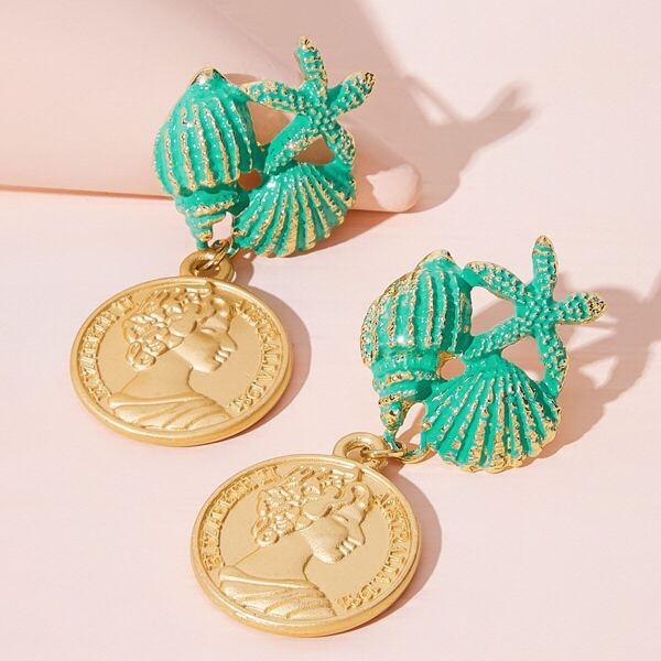 

Shell Decor Coin Drop Earrings 1pair