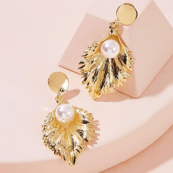 

Faux Pearl & Leaf Drop Earrings 1pair