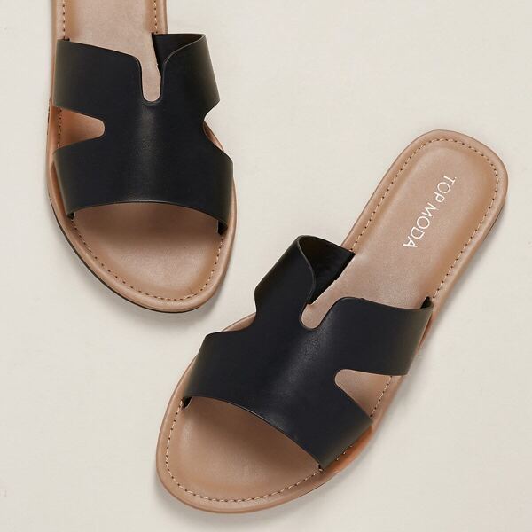 

Dual Cut Out Wide Band Flat Slide Sandals