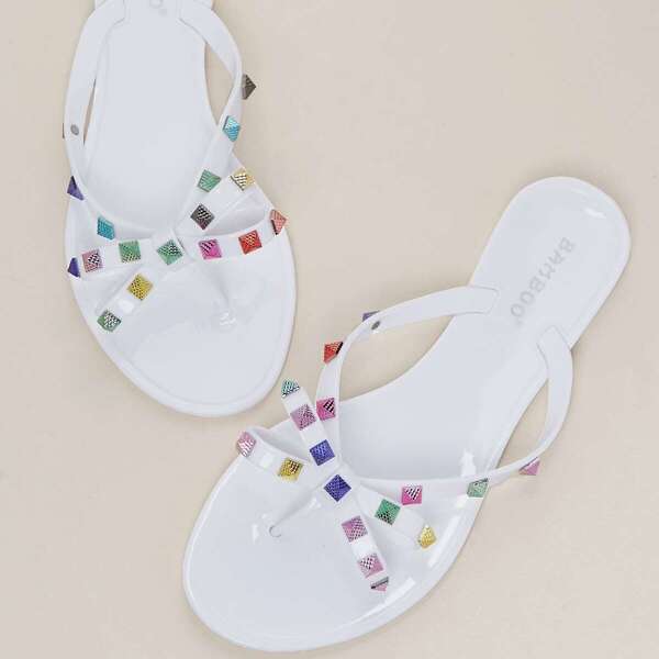 

Multi Colored Studded Twist Y-Strap Sandals