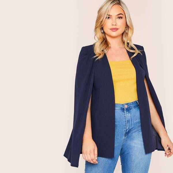 

Plus Open Front Cloak Sleeve Blazer, Navy