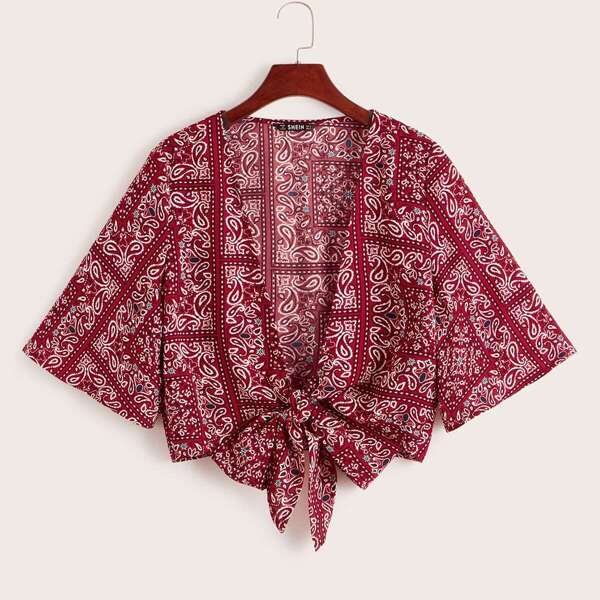 

Tie Back Paisley Print Top