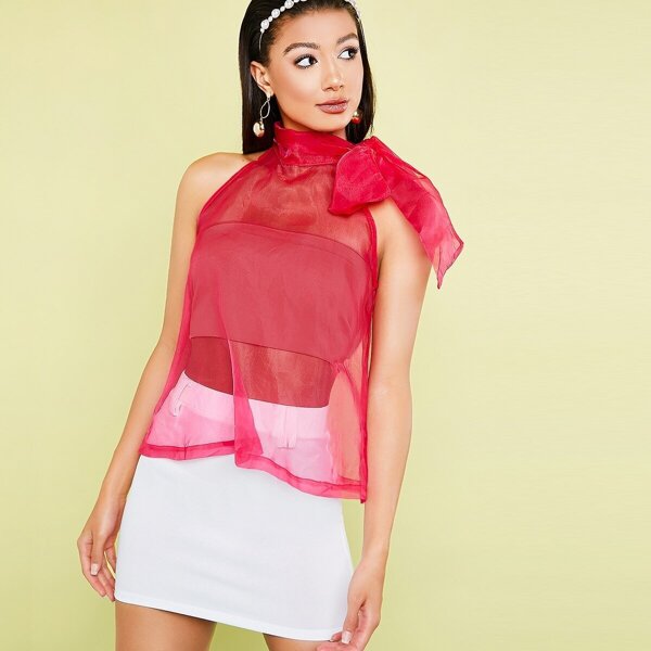 

Self Tie Halterneck Organza Top Without Bandeau