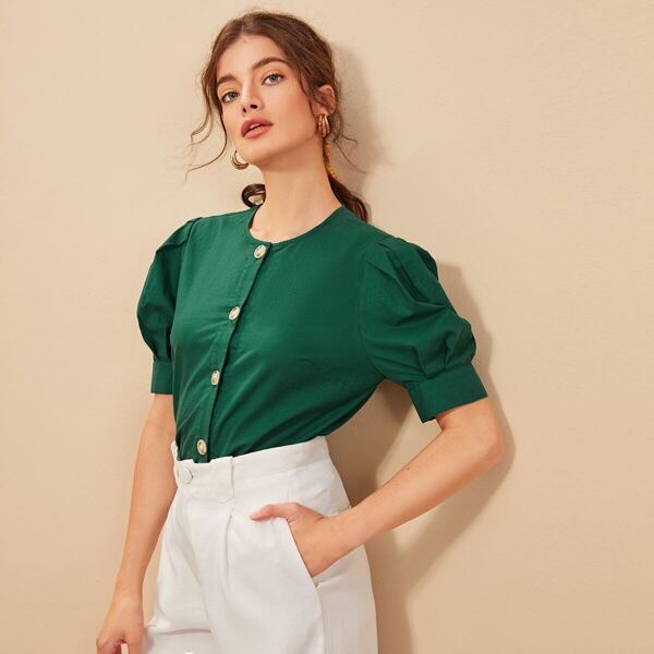 

Buttoned Front Puff Sleeve Shirt