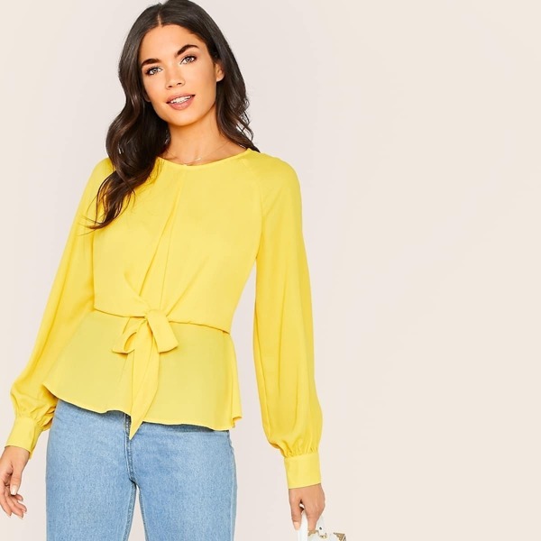 

Neon Yellow Self Belted Raglan Sleeve Top