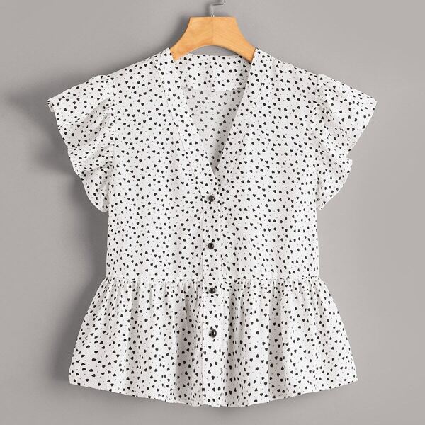 

Confetti Heart Print Peplum Blouse
