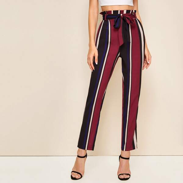 

Colourful Stripe Paperbag Belted Pants, Multicolor