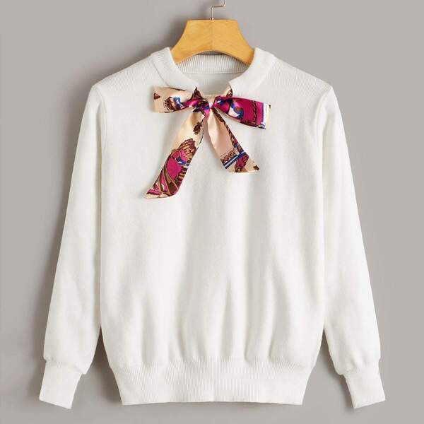 

Bow Tie Neck Slit Cuff Jumper