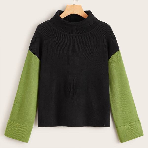 

Contrast Panel High Neck Sweater