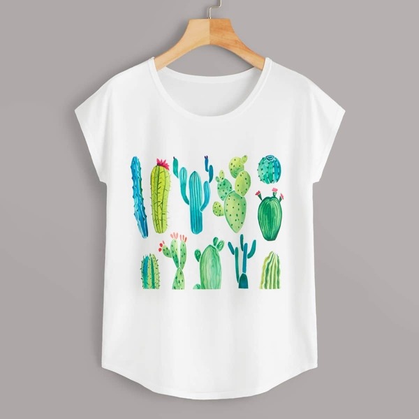 

Cactus Print Curved Hem Tee