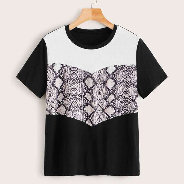 

Cut And Sew Snakeskin Print Tee