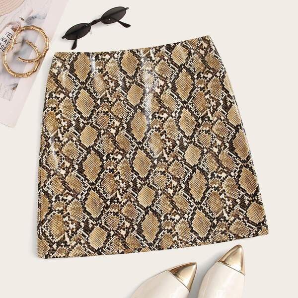 

Snakeskin Print Bodycon PU Skirt