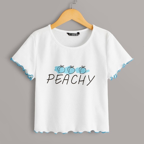 

Letter & Fruits Print Lettuce Trim Top