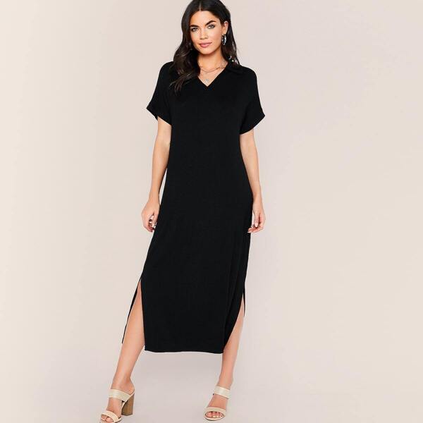 

Solid Split Hem Tunic Dress