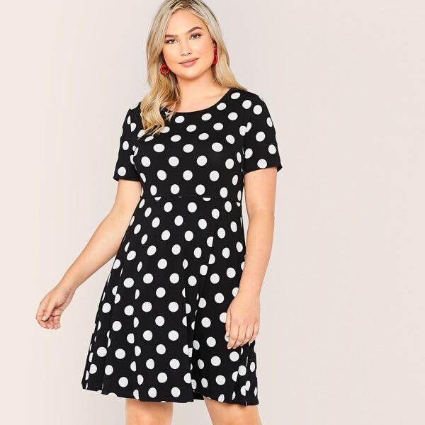 

Plus High Waist Polka Dot Flare Dress
