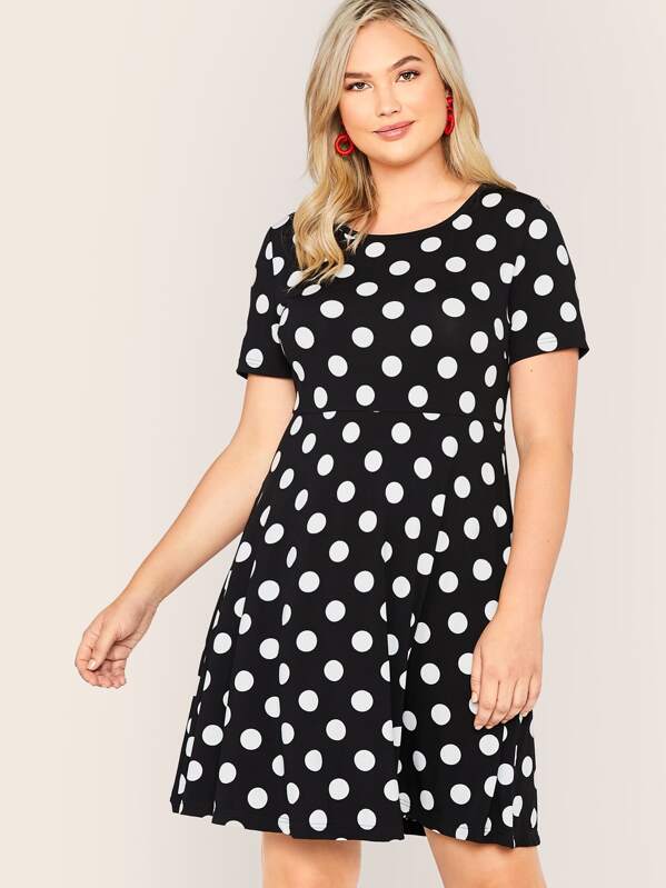 

Plus High Waist Polka Dot Flare Dress, Black, Sydney Ness