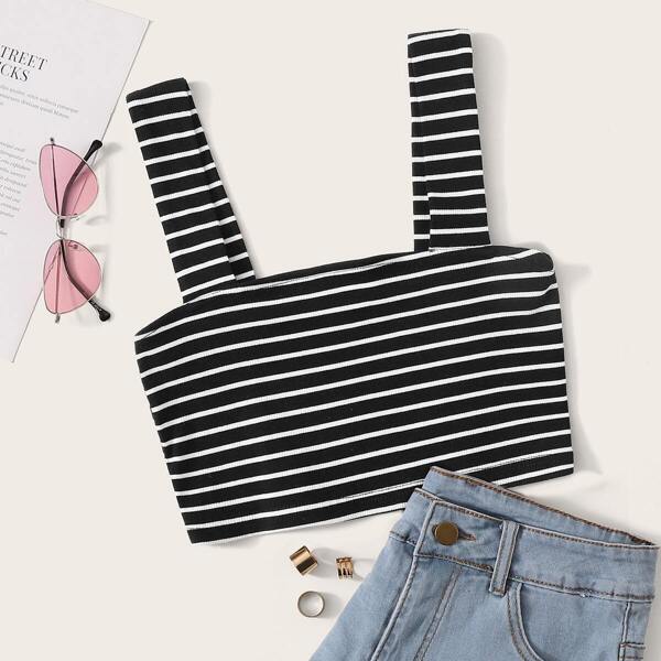 

Striped Tank Crop Top, Black