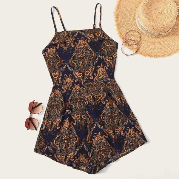 

Tie Back Damask Print Slip Romper