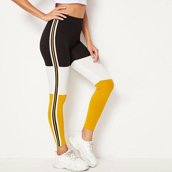 

Colorblock Striped Side Leggings, Multicolor