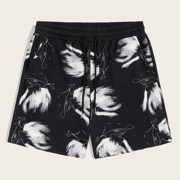 

Men Abstract Print Slant Pocket Detail Shorts