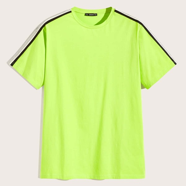 

Men Neon Lime Striped Tape Shoulder Top, Green bright