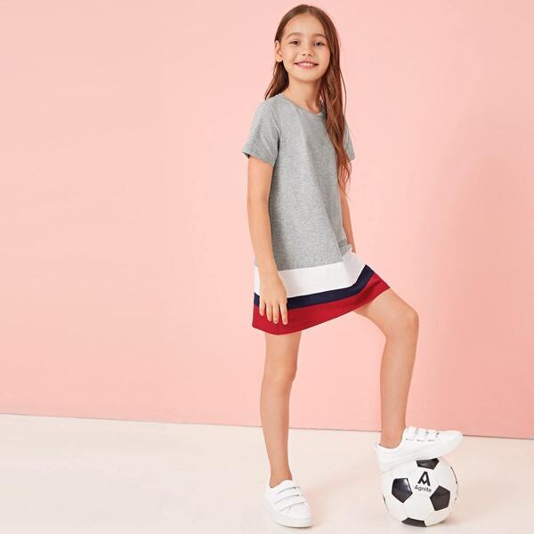 

Girls Heather Grey Panel Colorblock Dress