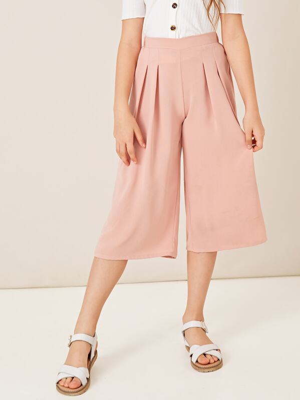 

Girls High Waist Pleated Front Wide Leg Pants, Pink, Alice A
