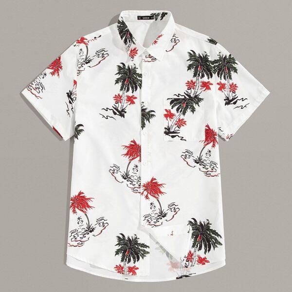 

Men Botanical Print Shirt, White