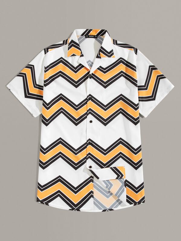 

Men Revere Collar Chevron Shirt, Multicolor